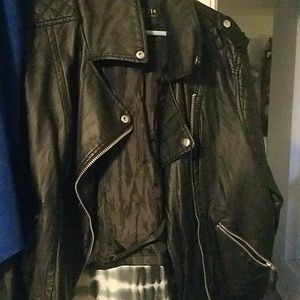 Black faux leather moto jacket